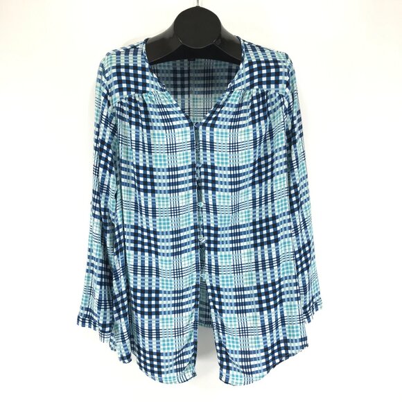 Lane Bryant Button Up Blouse Women's Plus Size 18/20 Blue Plaid Career Rayon - Picture 1 of 13